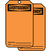 &eacute;tiquettes de s&eacute;curit&eacute; en français - &eacute;tiquettes avec ent&ecirc;ge vierge, Papier cartonn&eacute;, 3-1/8" la x 5-7/8" h, Français Ottawa Fastener Supply