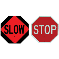 Double-Sided "Stop/Slow" Traffic Control Sign, 18" x 18", Plastic, English with Pictogram Ottawa Fastener Supply