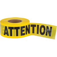 "Attention" Barricade Tape, Bilingual, 3" W x 1000' L, 2.5 mils, Black on Yellow Ottawa Fastener Supply