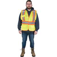 Flame-Resistant Surveyor Vest, High Visibility Lime-Yellow, Medium, Polyester Ottawa Fastener Supply