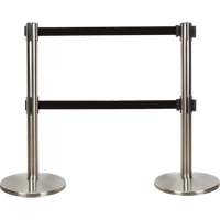 Barri&egrave;re pour le contr&ocirc;le des foules &agrave; courroie double, Acier, 35" h, Ruban Noir, Longueur du ruban 7' Ottawa Fastener Supply