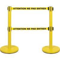 Barri&egrave;re pour le contr&ocirc;le des foules &agrave; courroie double, Acier, 35" h, Ruban Jaune, Longueur du ruban 7' Ottawa Fastener Supply