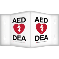 90° Projecting "AED/DEA" Sign, 6" x 5", Plastic, Bilingual with Pictogram SHI574 | Ottawa Fastener Supply