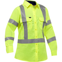 Bisley&reg; X-Back Women's Long Sleeve Work Shirt with X-Airflow, Poly-Cotton, Small, High Visibility Lime-Yellow Ottawa Fastener Supply