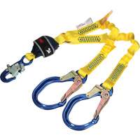 Twin-Leg Stretch Web Shock-Absorbing Lanyard, 4', Rebar Hook Center, Snap Hook Leg Ends Ottawa Fastener Supply