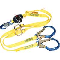 Twin-Leg Tie-Back Web Shock-Absorbing Lanyard, 6', Rebar Hook Center, Snap Hook Leg Ends, Polyester Ottawa Fastener Supply