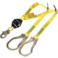 Twin-Leg Tie-Back Web Shock-Absorbing Lanyard, 4', Rebar Hook Center, Snap Hook Leg Ends, Polyester Ottawa Fastener Supply