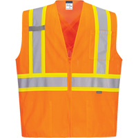 Contrast-Striped Safety Vest, High Visibility Orange, Small, Polyester Ottawa Fastener Supply
