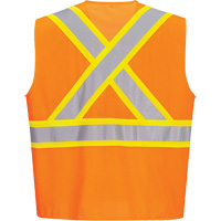 Contrast-Striped Safety Vest, High Visibility Orange, Small, Polyester Ottawa Fastener Supply