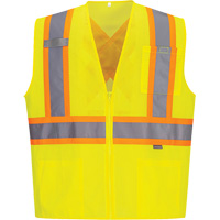 Contrast-Striped Safety Vest, High Visibility Lime-Yellow, Small, Polyester Ottawa Fastener Supply