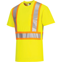 Contrast-Striped Safety T-Shirt, Polyester, Small, High Visibility Lime-Yellow Ottawa Fastener Supply
