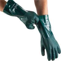 Double Dipped Green Gloves, 14" L, PVC, Cotton Jersey Inner Lining, 70-mil Ottawa Fastener Supply
