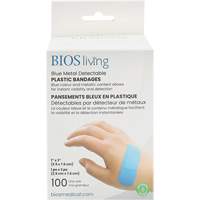 Blue Water-Resistant Bandages, Rectangular/Square, 3", Plastic Metal Detectable, Sterile Ottawa Fastener Supply