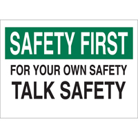 "Talk Safety" Sign, 10" x 14", Aluminum, English Ottawa Fastener Supply