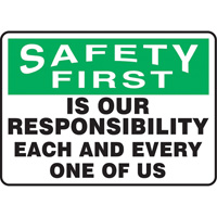 "Safety First" Sign, 10" x 14", Vinyl, English Ottawa Fastener Supply