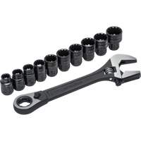 11-Piece Pass-Thru X6 Adjustable Wrench & Spline Socket Set, 13" L, 2-27/50" Max Width, Black Phosphate Ottawa Fastener Supply