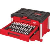 242-Piece 1/4”, 3/8” & 1/2” Drive Metric & SAE Ratchet & Socket Set with PACKOUT 4-Drawer Tool Box, 16-3/10" x 22-1/5" x 14-3/10", Black/Red Ottawa Fastener Supply