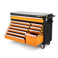 Rolling Tool Cabinet with Stainless Steel Worktop, 11 Drawers, 52" W x 18" D x 36" H, Black/Orange Ottawa Fastener Supply