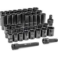 6 Point SAE/Metric Socket Set, 44 Pcs, Impact, 1/2" Drive Size, Deep Ottawa Fastener Supply