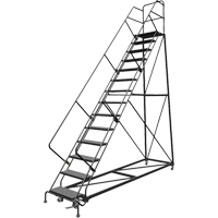 Safety Slope Rolling Ladder, 14 Steps, Perforated, 50° Incline, 140" High Ottawa Fastener Supply