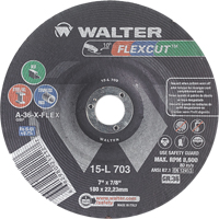 Meules &agrave; moyeu d&eacute;port&eacute; Flexcut, 7", 36 Grain, Oxyde d'aluminium, 7/8", 8600 Tr/min, Type 29 Ottawa Fastener Supply