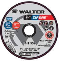 Zip One Cut-Off Wheel, 5" x 1/32", 7/8" Arbor, Type 1, Zirconia Alumina, 12200 RPM Ottawa Fastener Supply