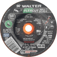 Meule FLEXCUT MILL SCALE, 4-1/2", 36 Grain, Oxyde d'aluminium, 5/8"-11, 13 300 Tr/min, Type 29 Ottawa Fastener Supply