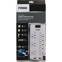 USB Charging Surge Protectors, 8 Outlets, 2400 J, 1875 W, 6' Cord Ottawa Fastener Supply