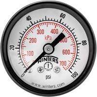 Manomètre économique,  1-1/2", 0 - 100 psi, Fixation arrière, Analogique YB872 | Ottawa Fastener Supply