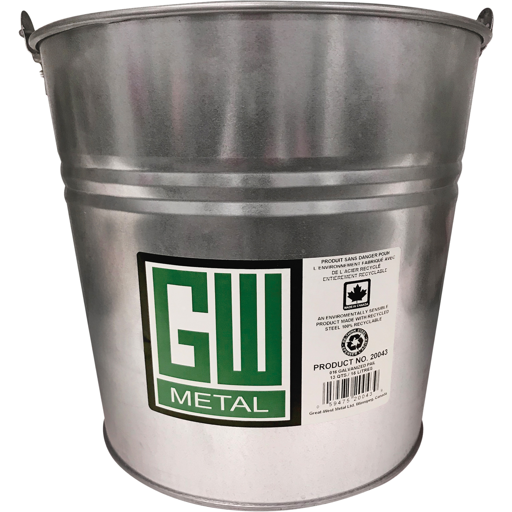 Great West Metal HeavyDuty GeneralPurpose Pail, Galvanized Steel, 4